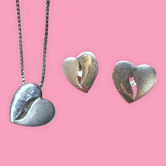 Diamond Necklace and Earring Set | Valentine’s Day Gifts | Sterling Silver Heart - Picture 12 of 12